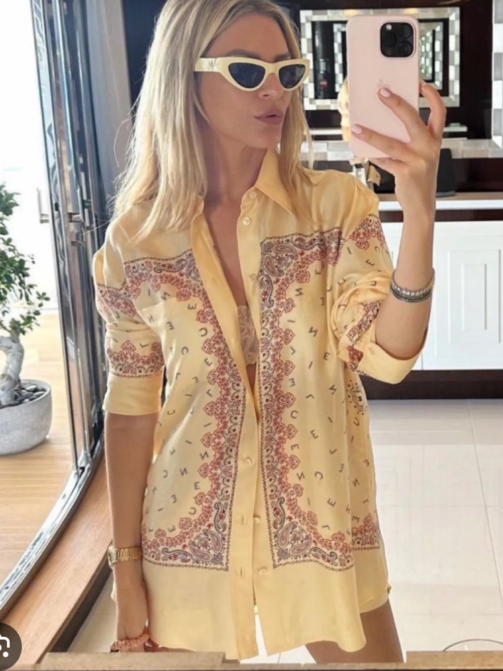 Celine Yellow Paisley-Print Silk Skirt Lining